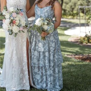 Elegant ruffle, slit, and floral Bridesmaid/ Wedding Guest  Dress